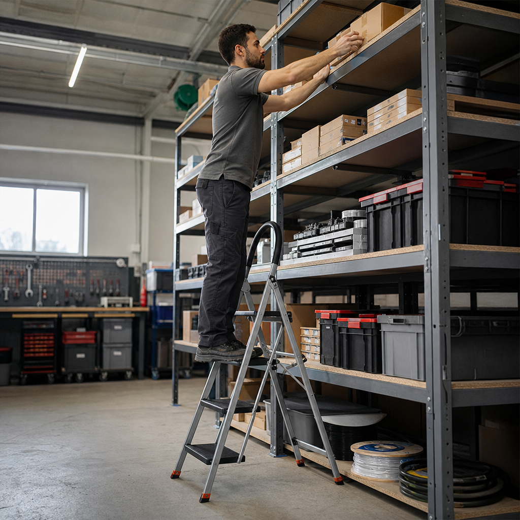 Foldable Step Ladder with Rubber Handrail and Platform