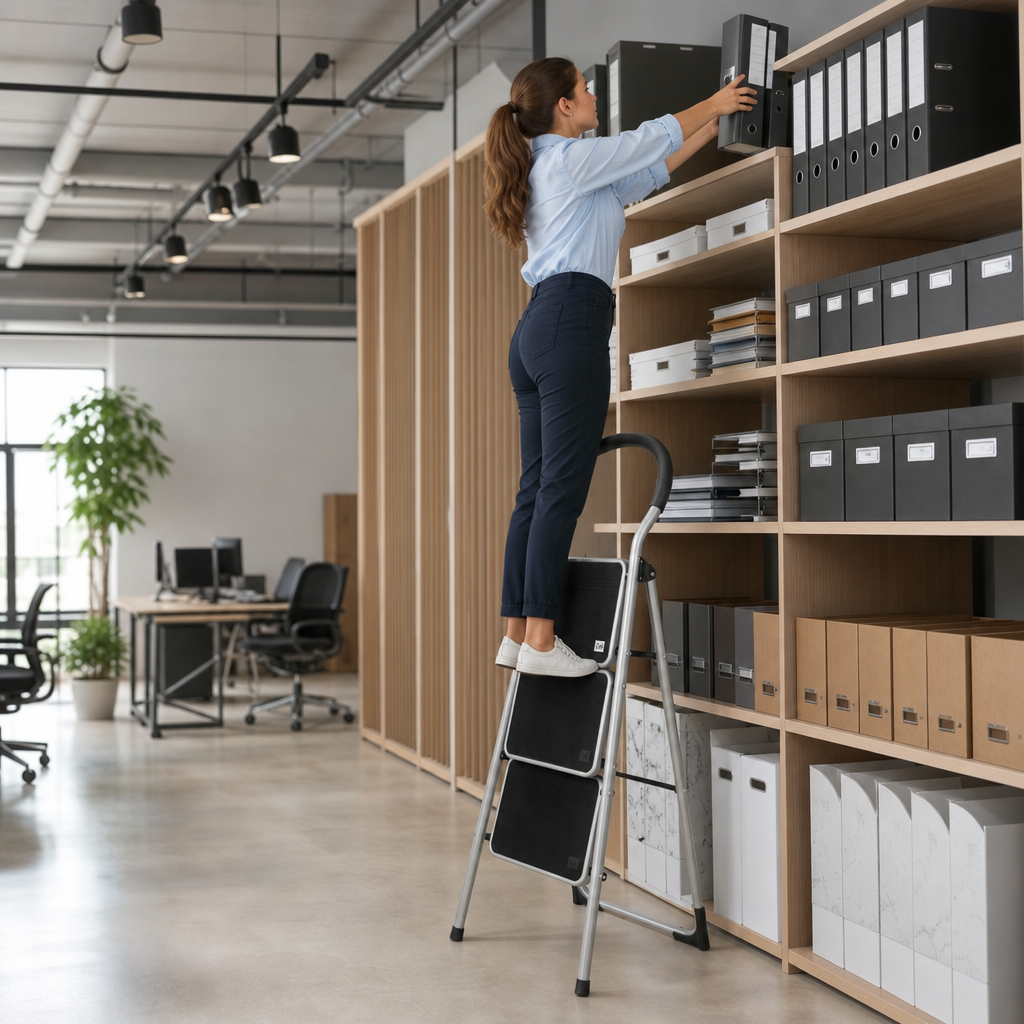 Foldable Step Ladder with Rubber Handrail and Platform