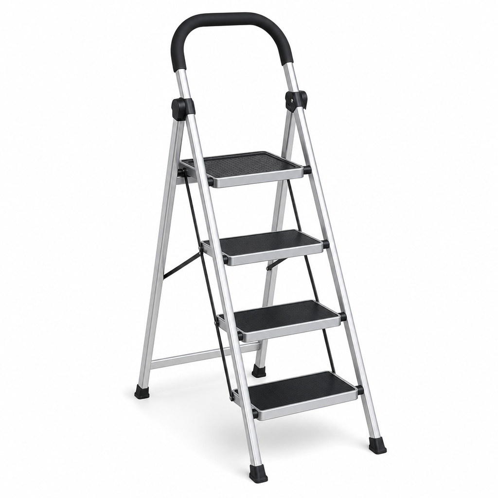 Foldable Step Ladder with Rubber Handrail and Platform