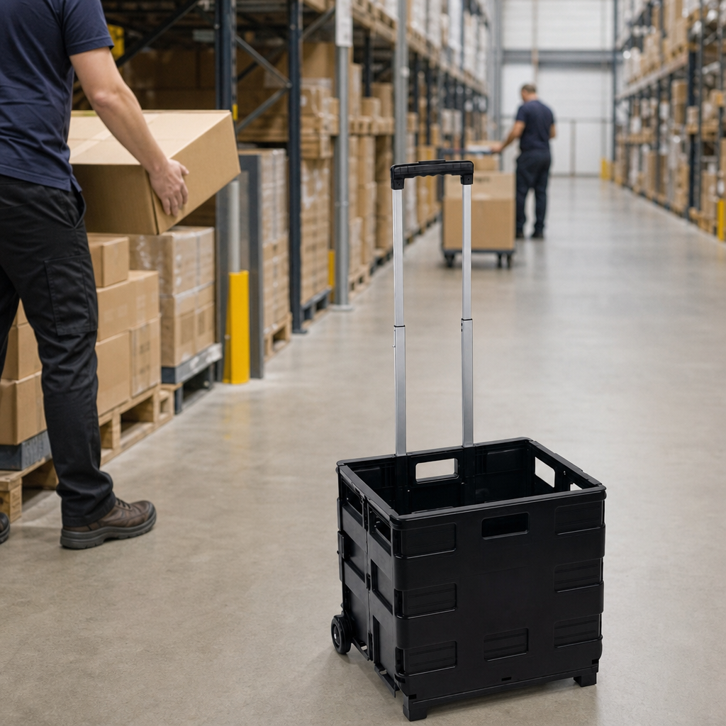 Folding Container Trolley with 35kg Load Capacity