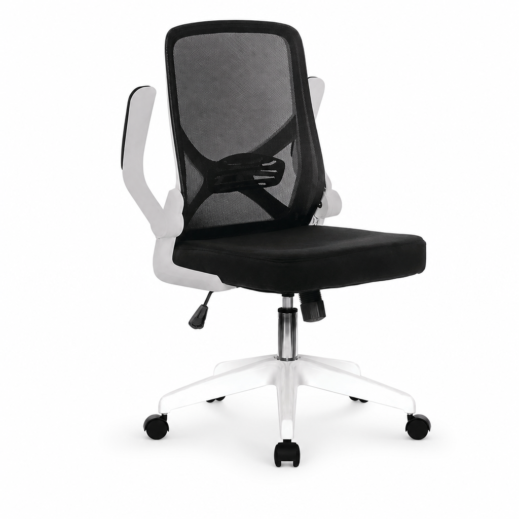 Folding Mesh Back Office Chair with Fabric Seat and Arms