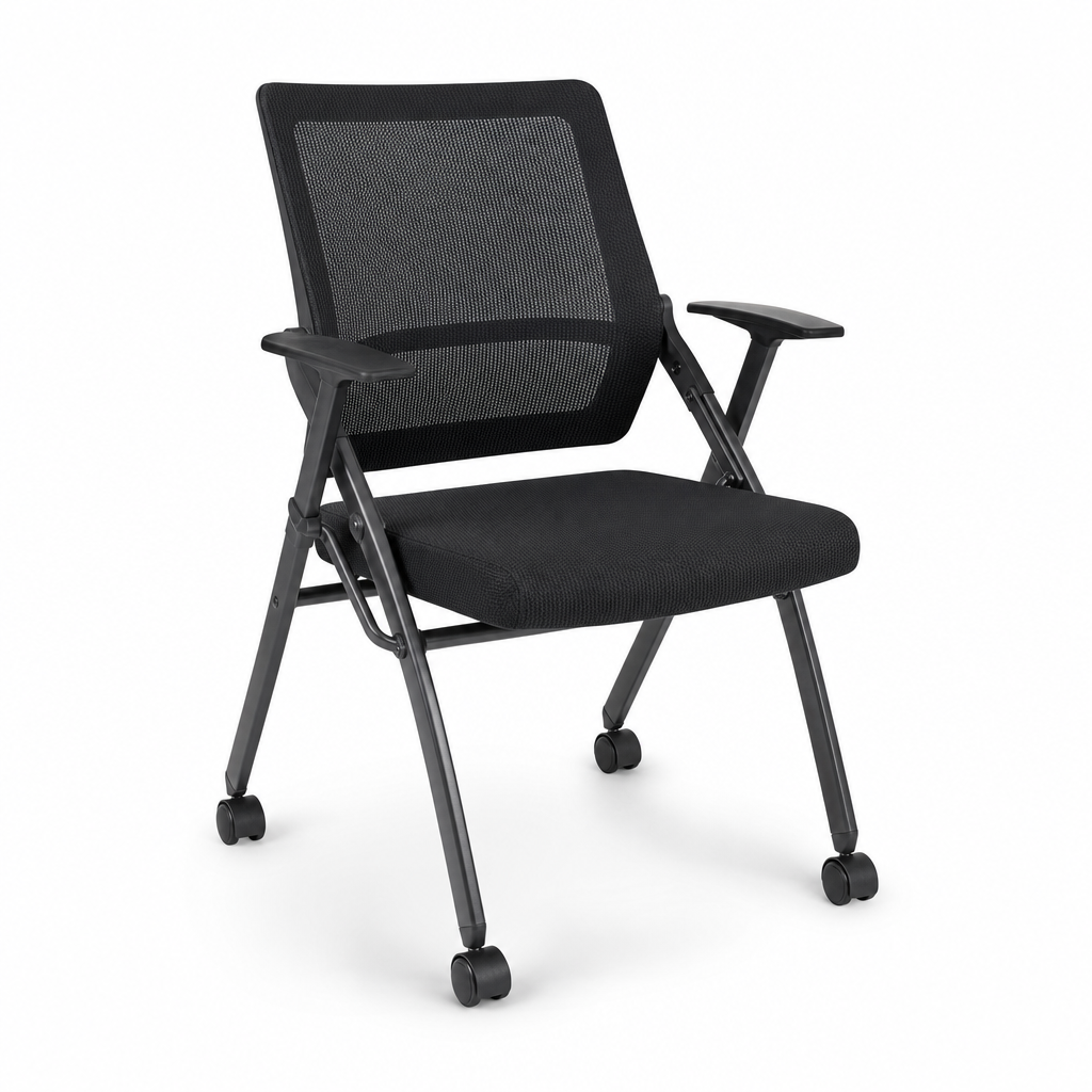 Folding Mesh Back Office Chair with Fabric Seat and Arms