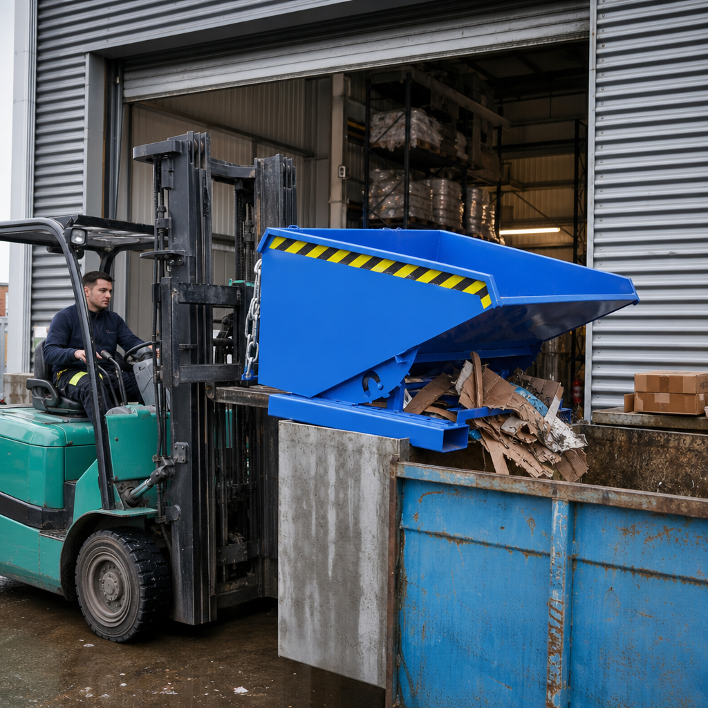 Forklift Tipping Skips with Guides 600L or 900L 1 Tonne