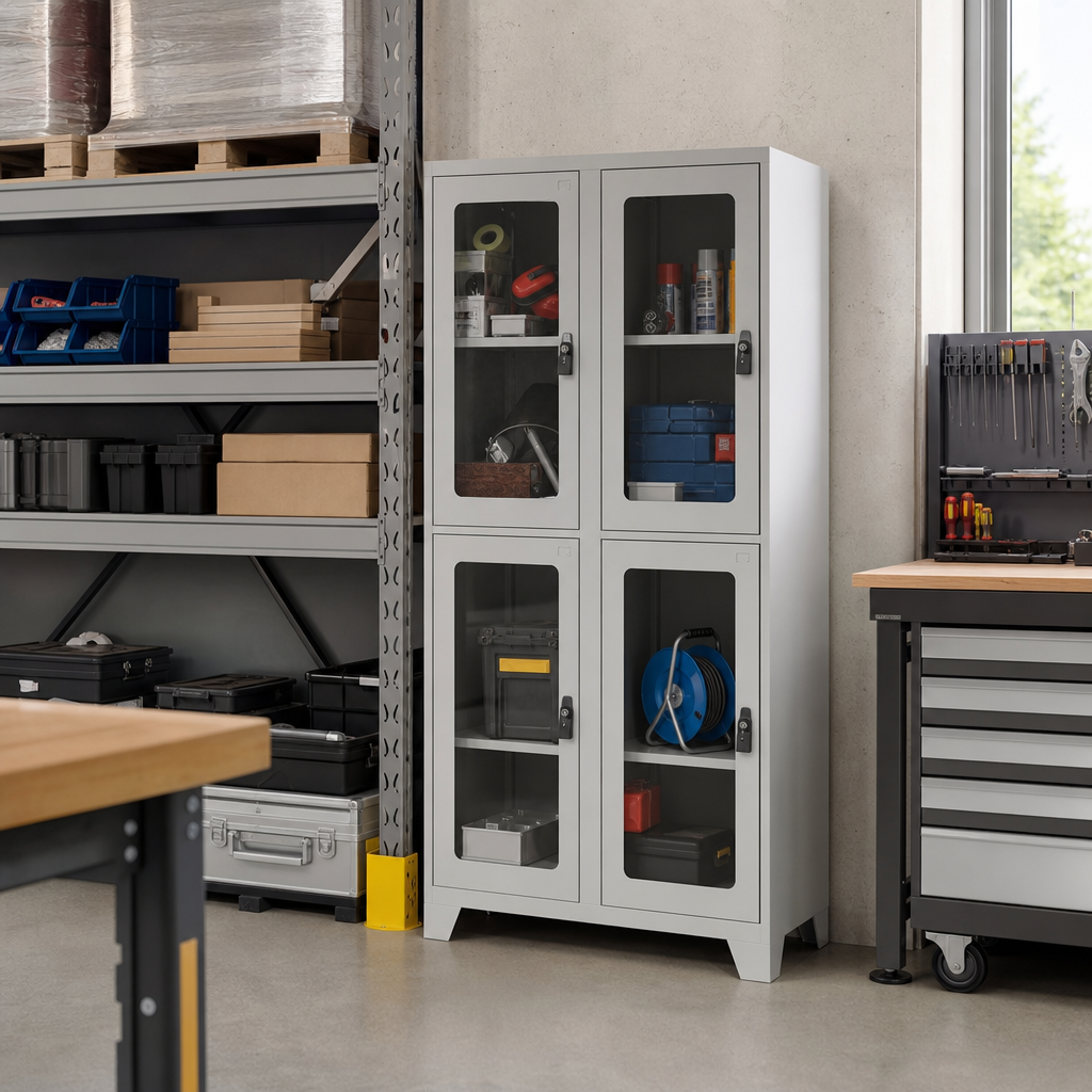 Four Door Locker with Clear View Doors, 500mm Deep