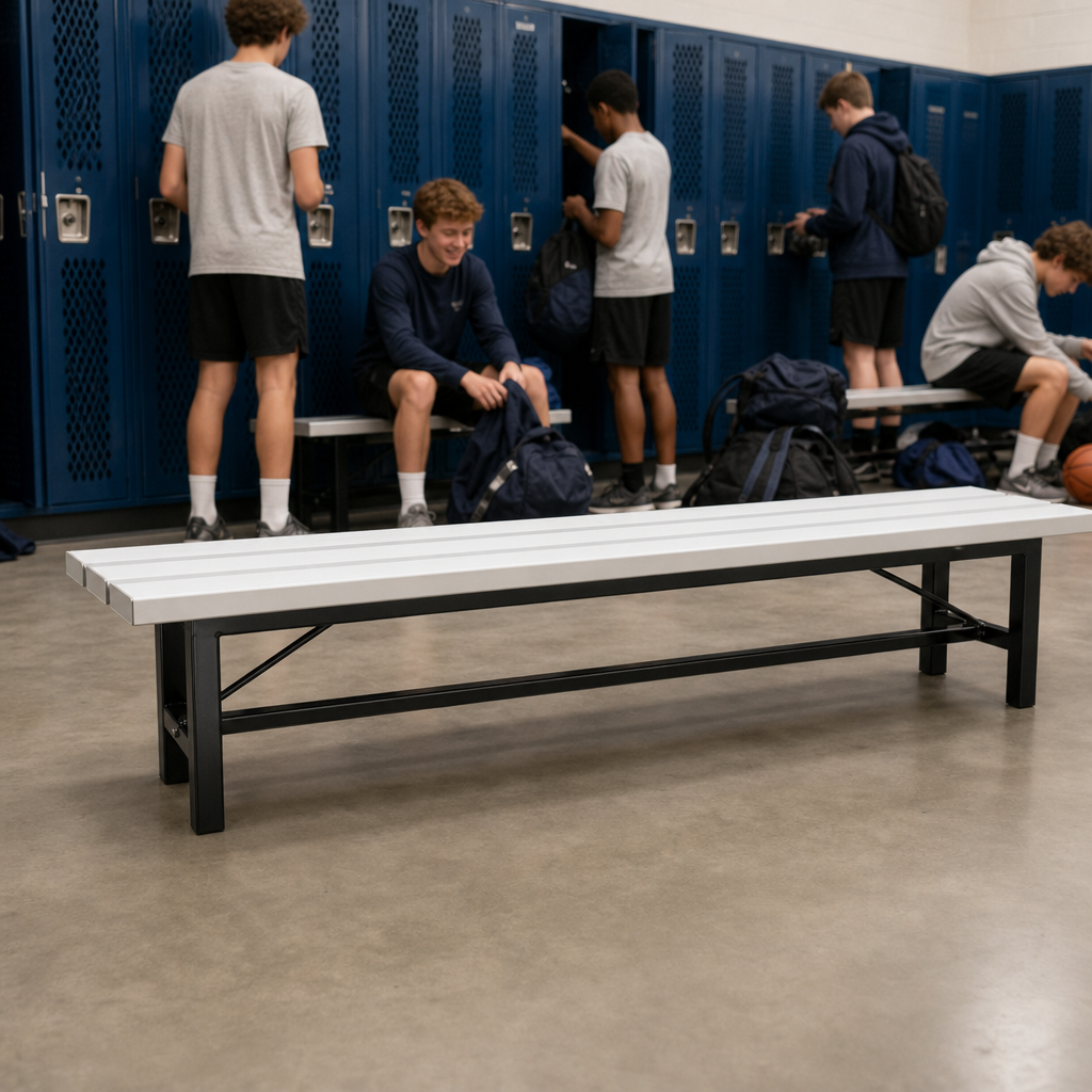 Freestanding Changing Room Bench with White PVC Slats