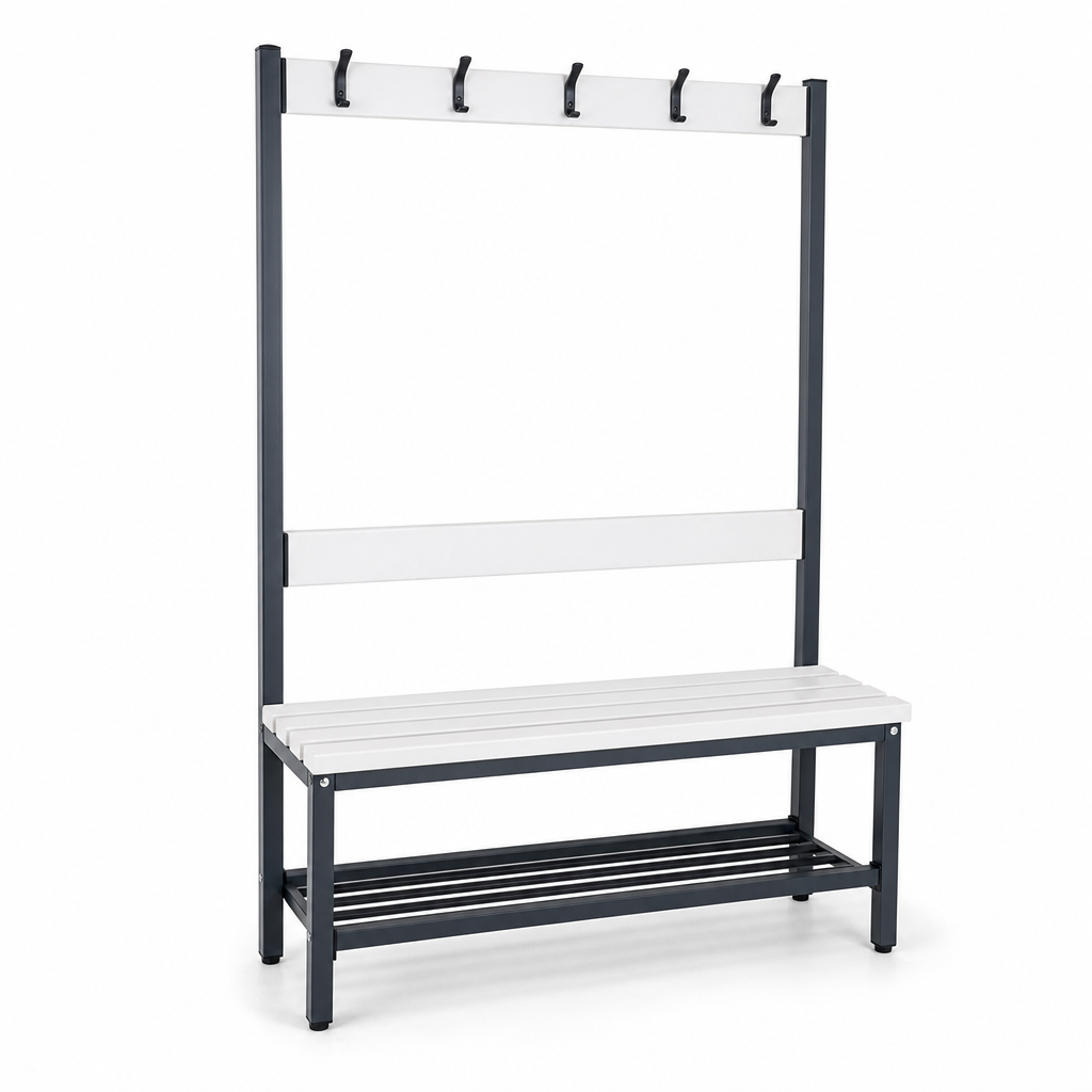 Freestanding Changing Room Bench with White PVC Slats