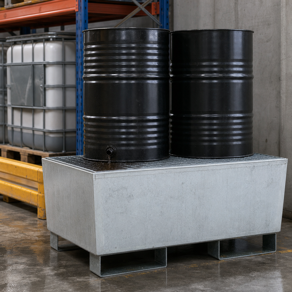 Galvanised Steel Nestable Spill Pallet for 1–4 Drums