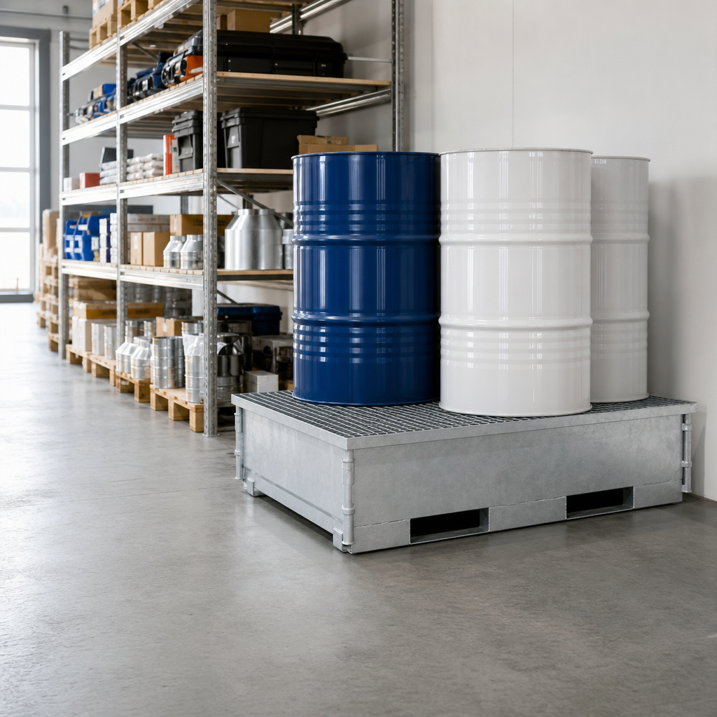 Galvanised Steel Nestable Spill Pallet for 1–4 Drums
