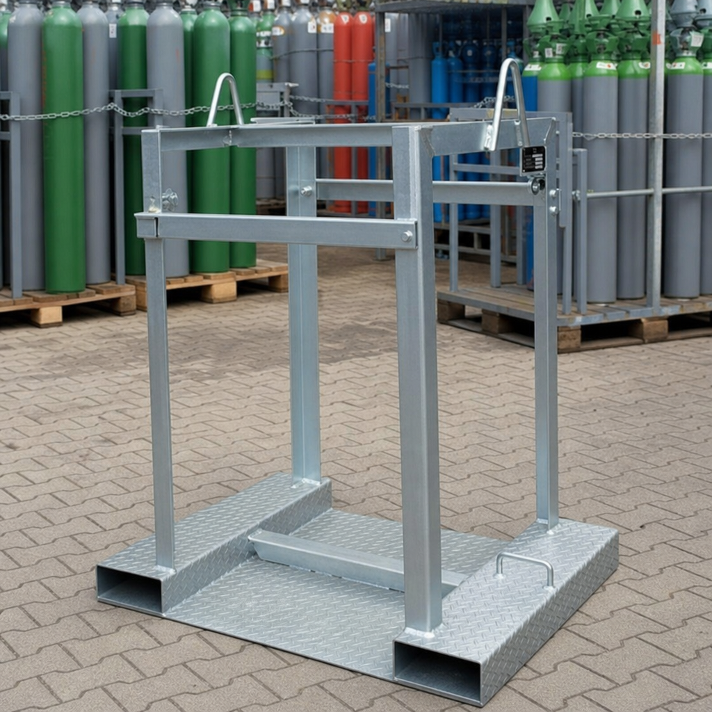 Galvanised Steel Pallet for Four Gas Cylinder Storage