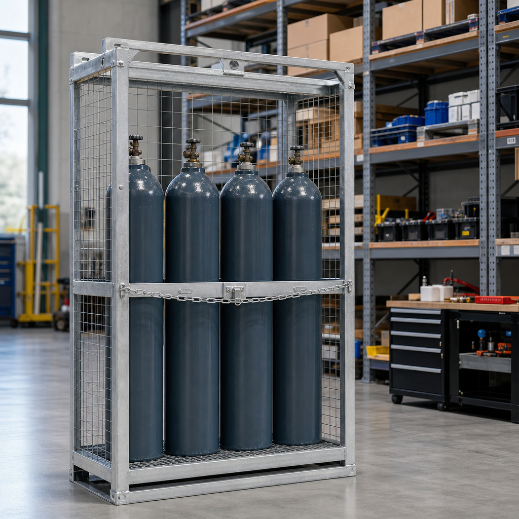 Galvanised Steel Pallet for Four Gas Cylinder Storage