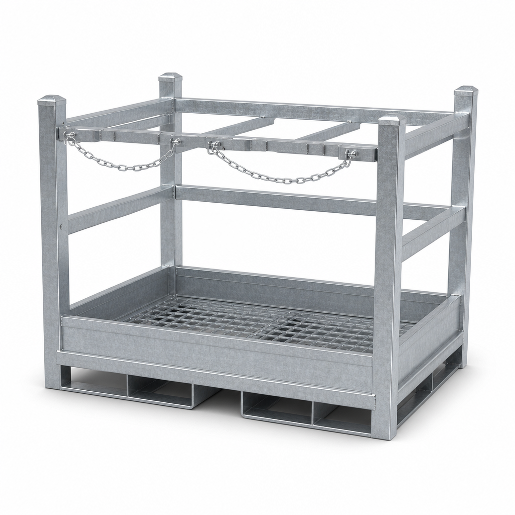 Galvanised Steel Pallet for Four Gas Cylinder Storage