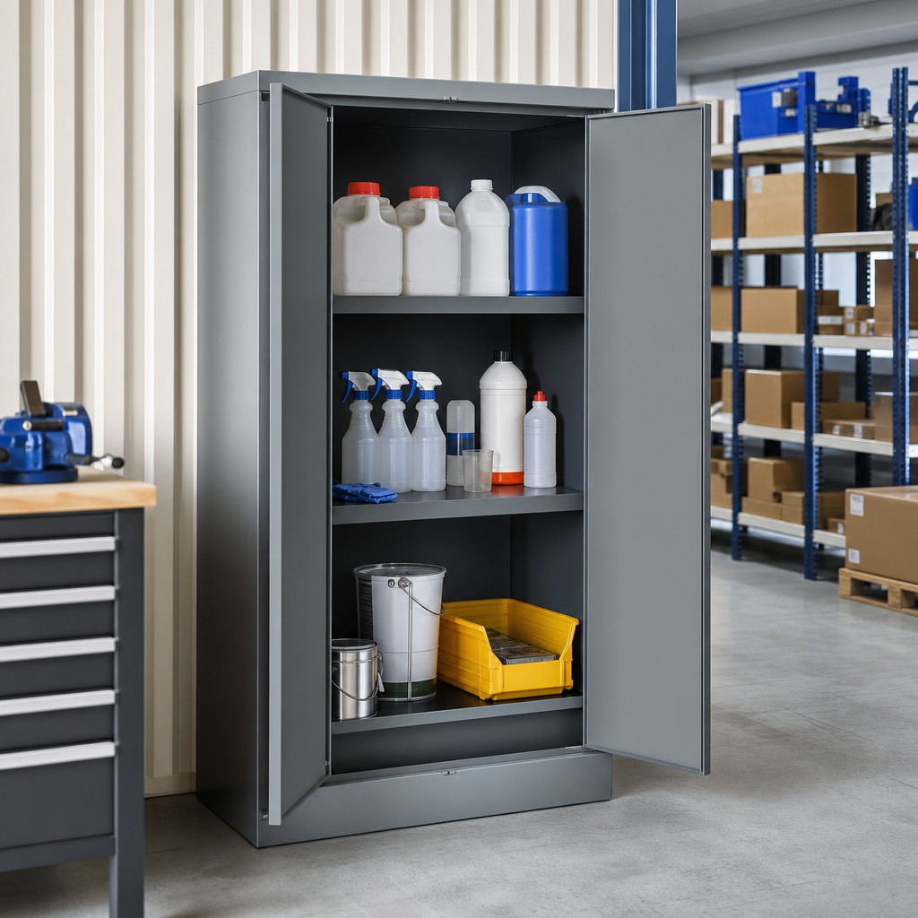 Grey COSHH Hazardous Material Storage Cabinet with 3 Shelves