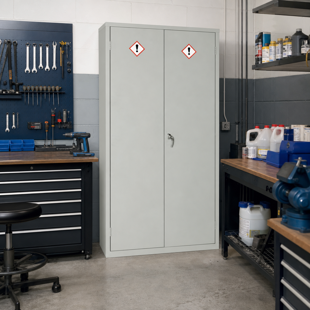 Grey COSHH Hazardous Material Storage Cabinet with 3 Shelves