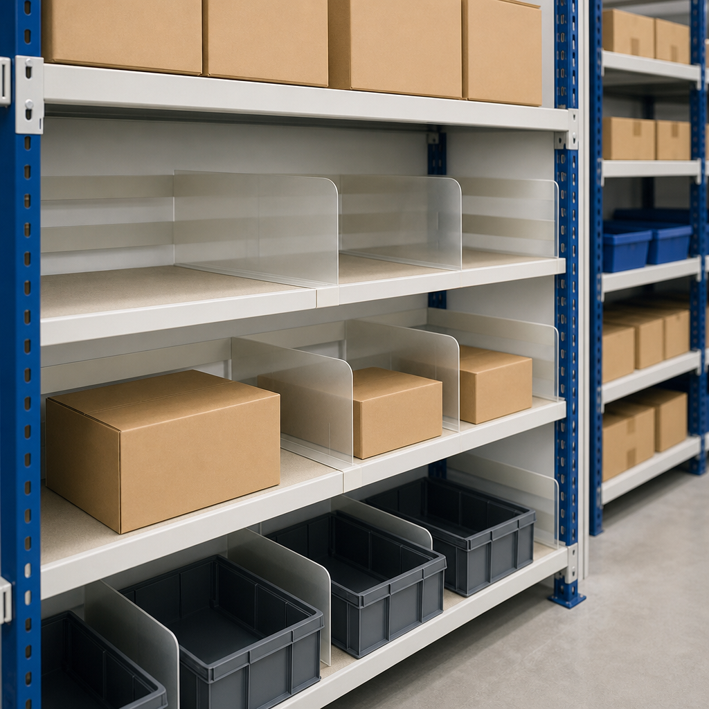 Grey Steel Shelf Dividers for Medium Duty Shelving