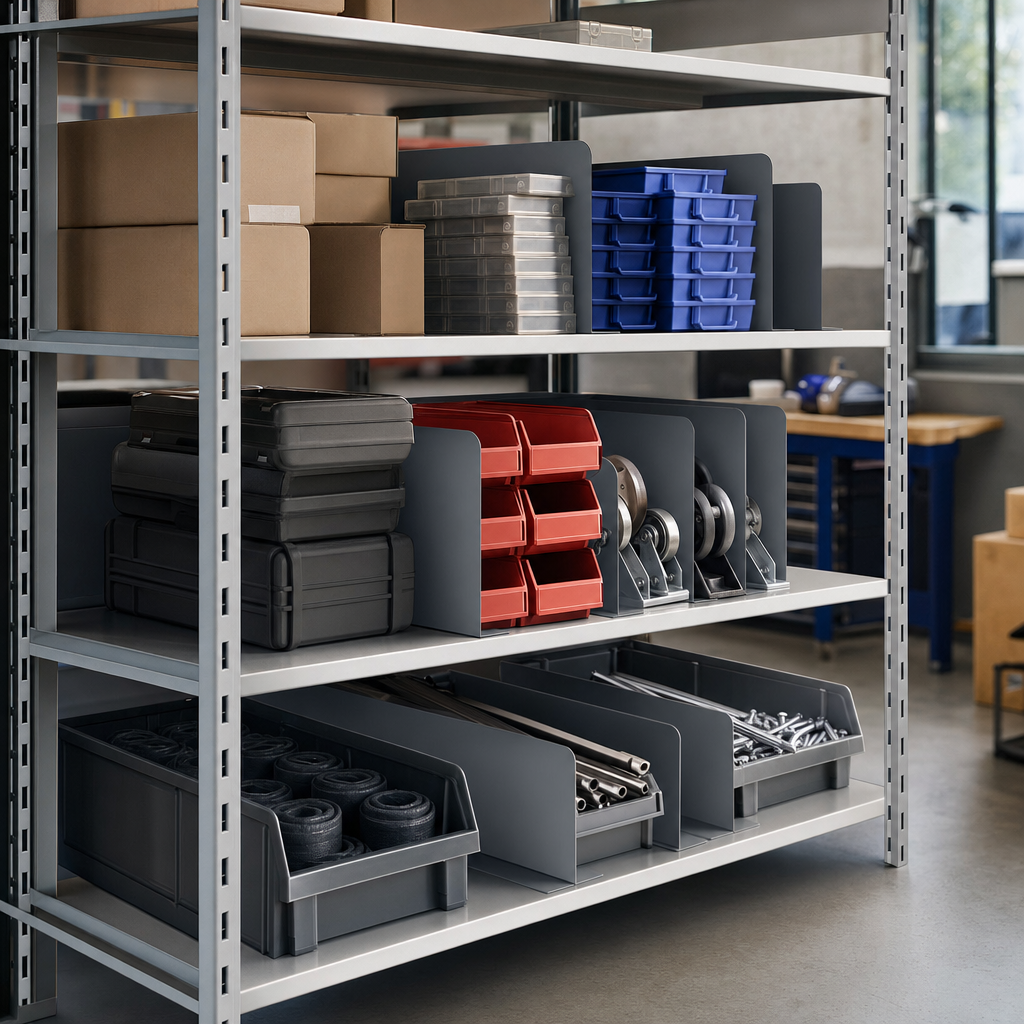 Grey Steel Shelf Dividers for Medium Duty Shelving
