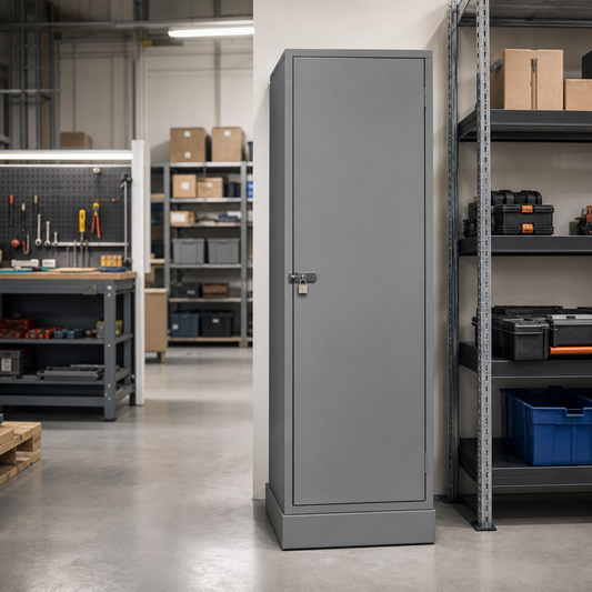 Grey Steel Storage Locker on Plinth with Hasp Lock