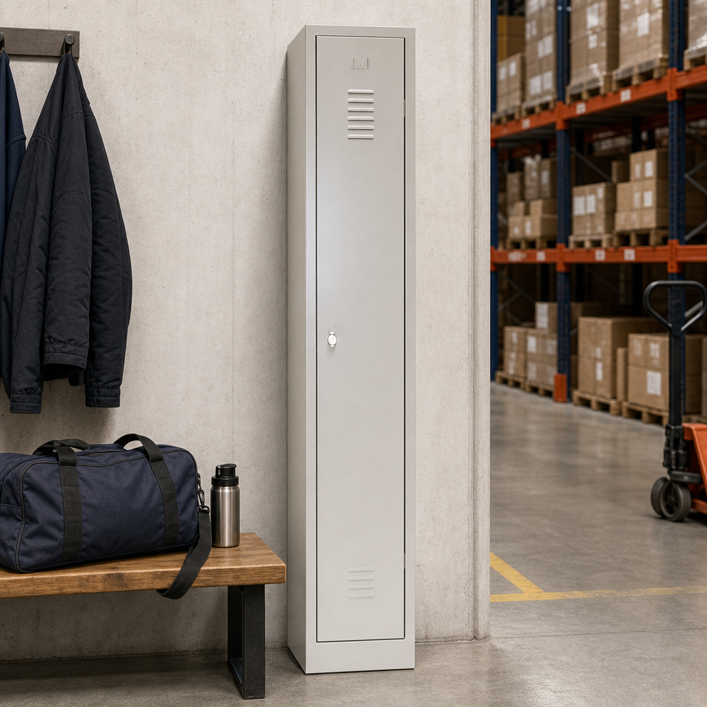 Grey Steel Storage Locker on Plinth with Hasp Lock