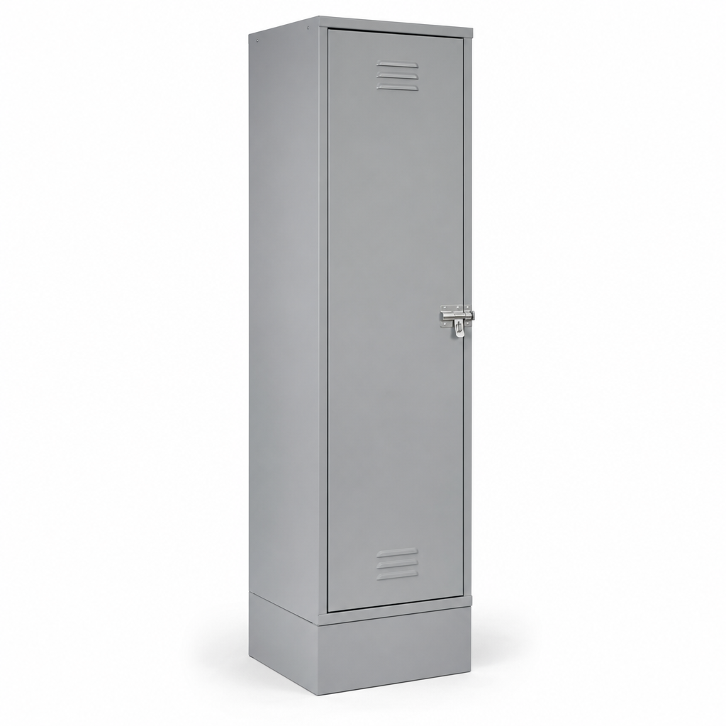 Grey Steel Storage Locker on Plinth with Hasp Lock