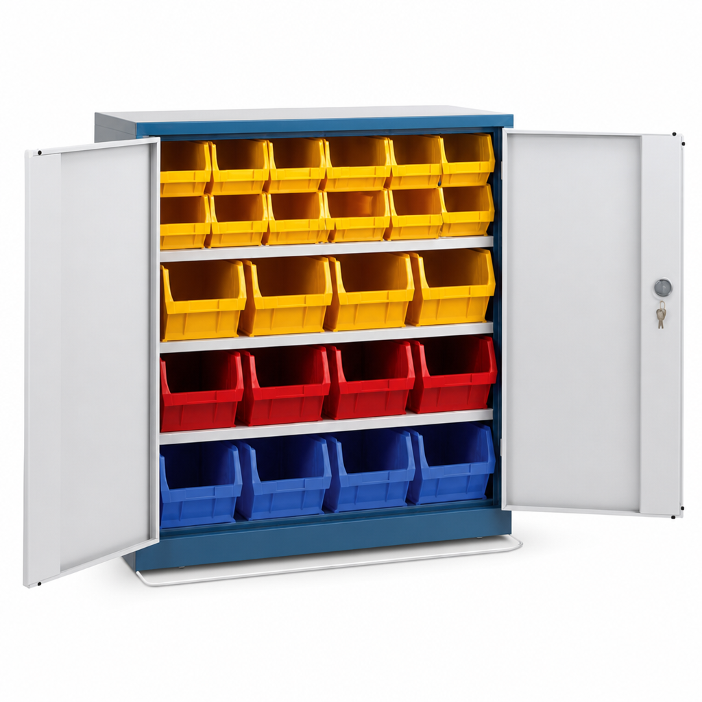 Half Height Storage Cupboard with Plastic Bins