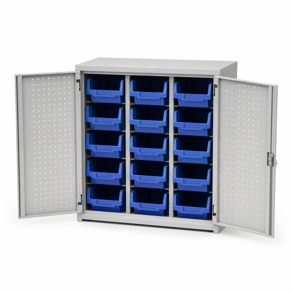 Half Height Storage Cupboard with Plastic Bins