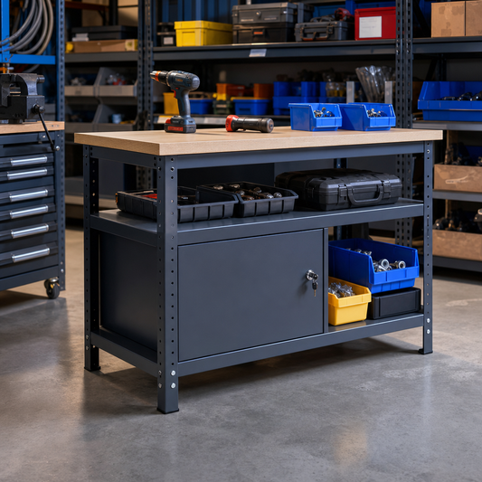Heavy Duty 2-Shelf Lino Workbench with Lockable Cabinet 840x1500x750mm