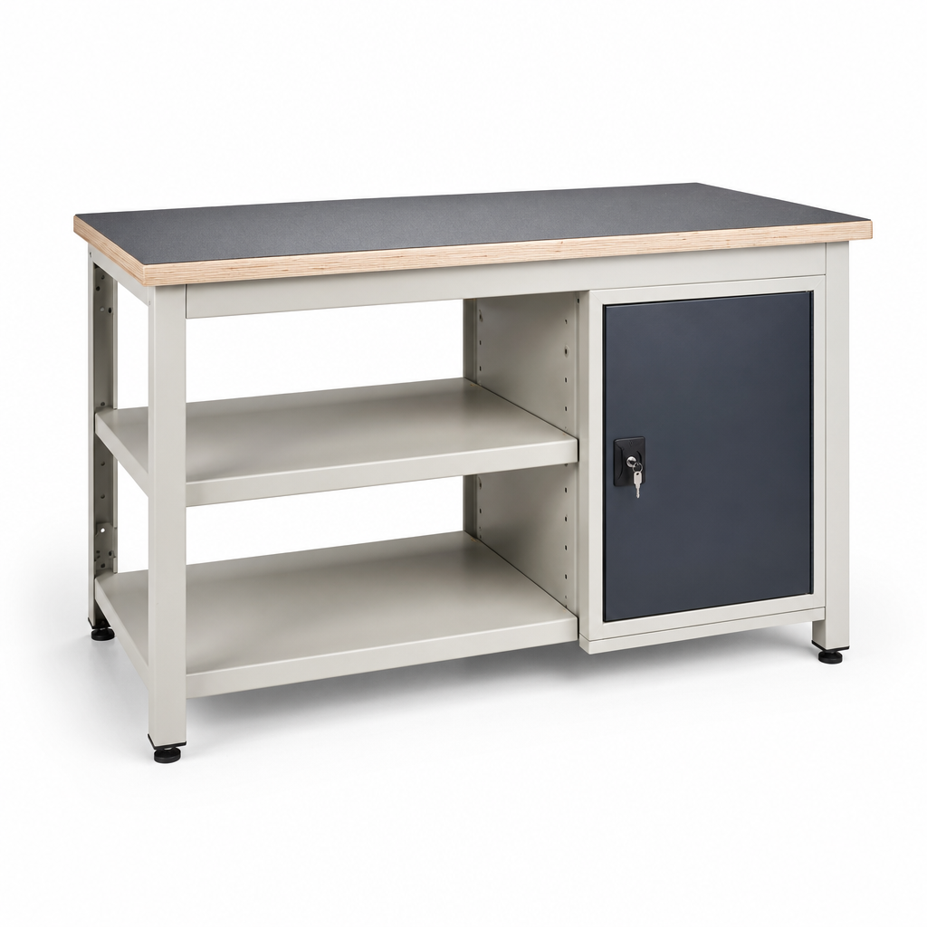 Heavy Duty 2-Shelf Lino Workbench with Lockable Cabinet 840x1500x750mm