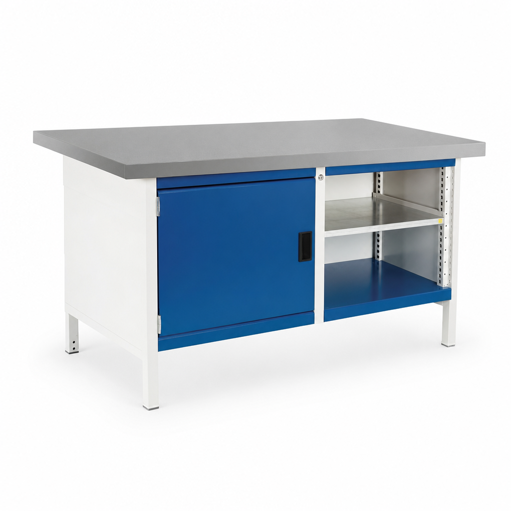 Heavy Duty 2-Shelf Lino Workbench with Lockable Cabinet 840x1500x750mm