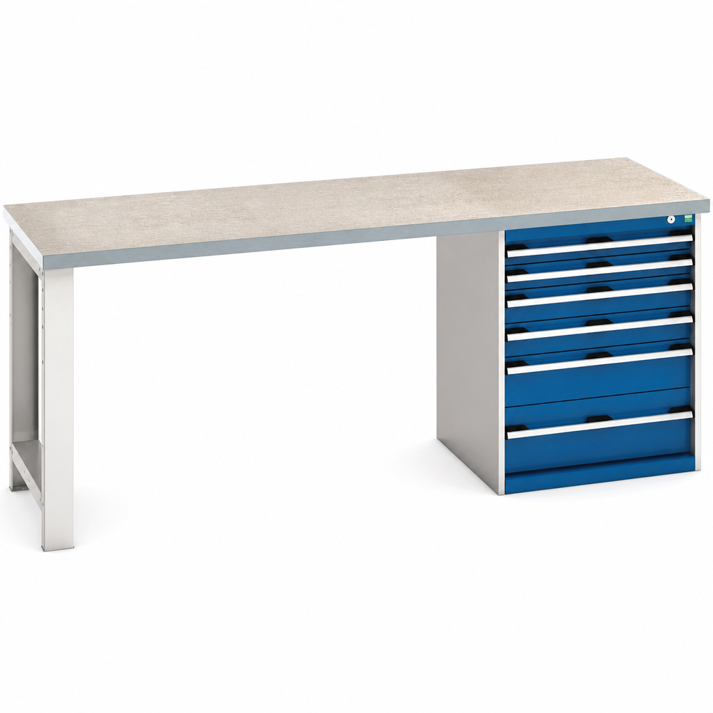 Heavy Duty 6-Drawer Lino Topped Workbench 840x2000x750mm