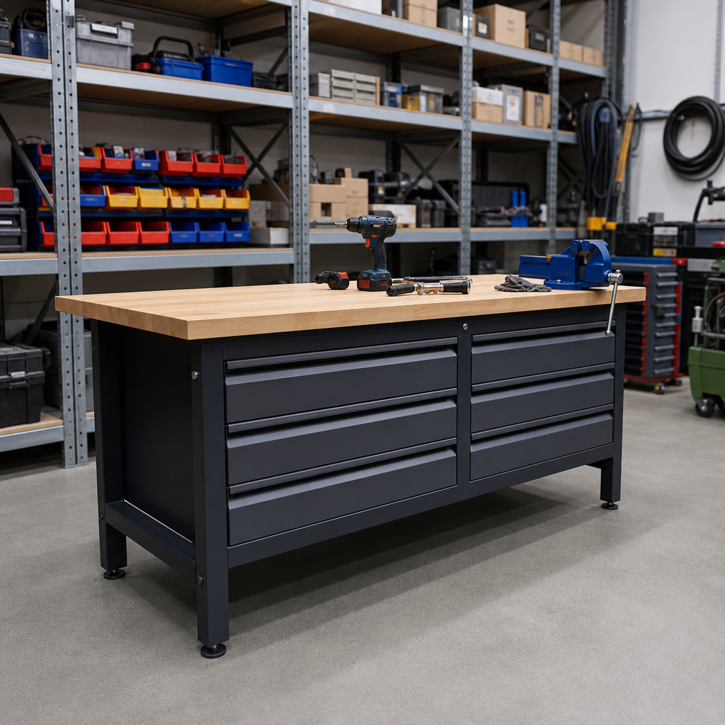 Heavy Duty 6-Drawer Wood Topped Workbench 840 x 2000 x 750mm