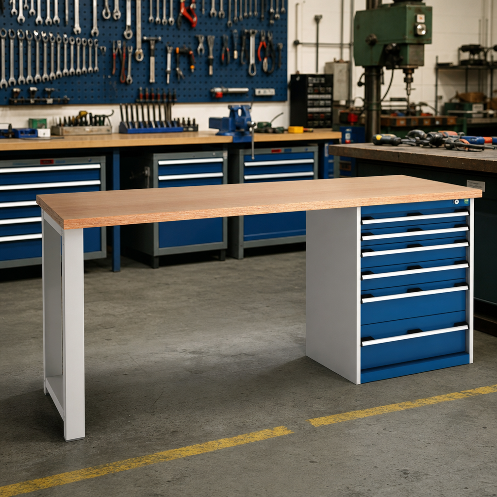 Heavy Duty 6-Drawer Wood Topped Workbench 840 x 2000 x 750mm