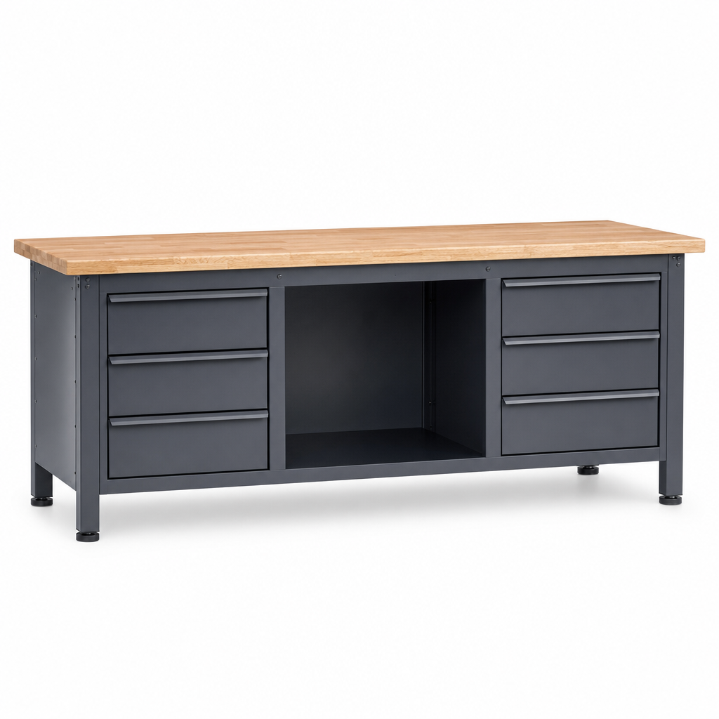 Heavy Duty 6-Drawer Wood Topped Workbench 840 x 2000 x 750mm