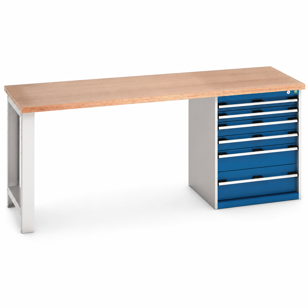Heavy Duty 6-Drawer Wood Topped Workbench 840 x 2000 x 750mm