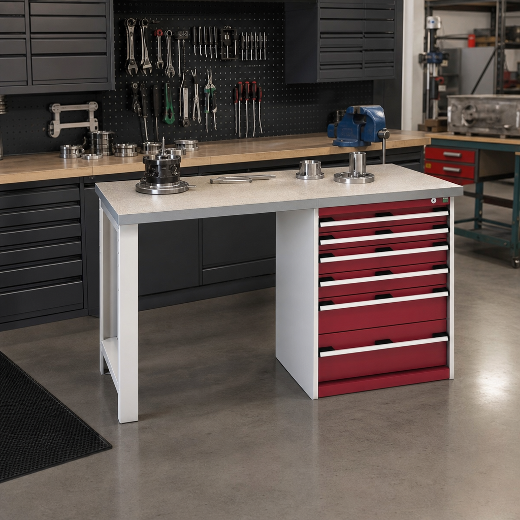 Heavy Duty 6-Drawer Workbench with Lino Worktop 840x1500x750mm