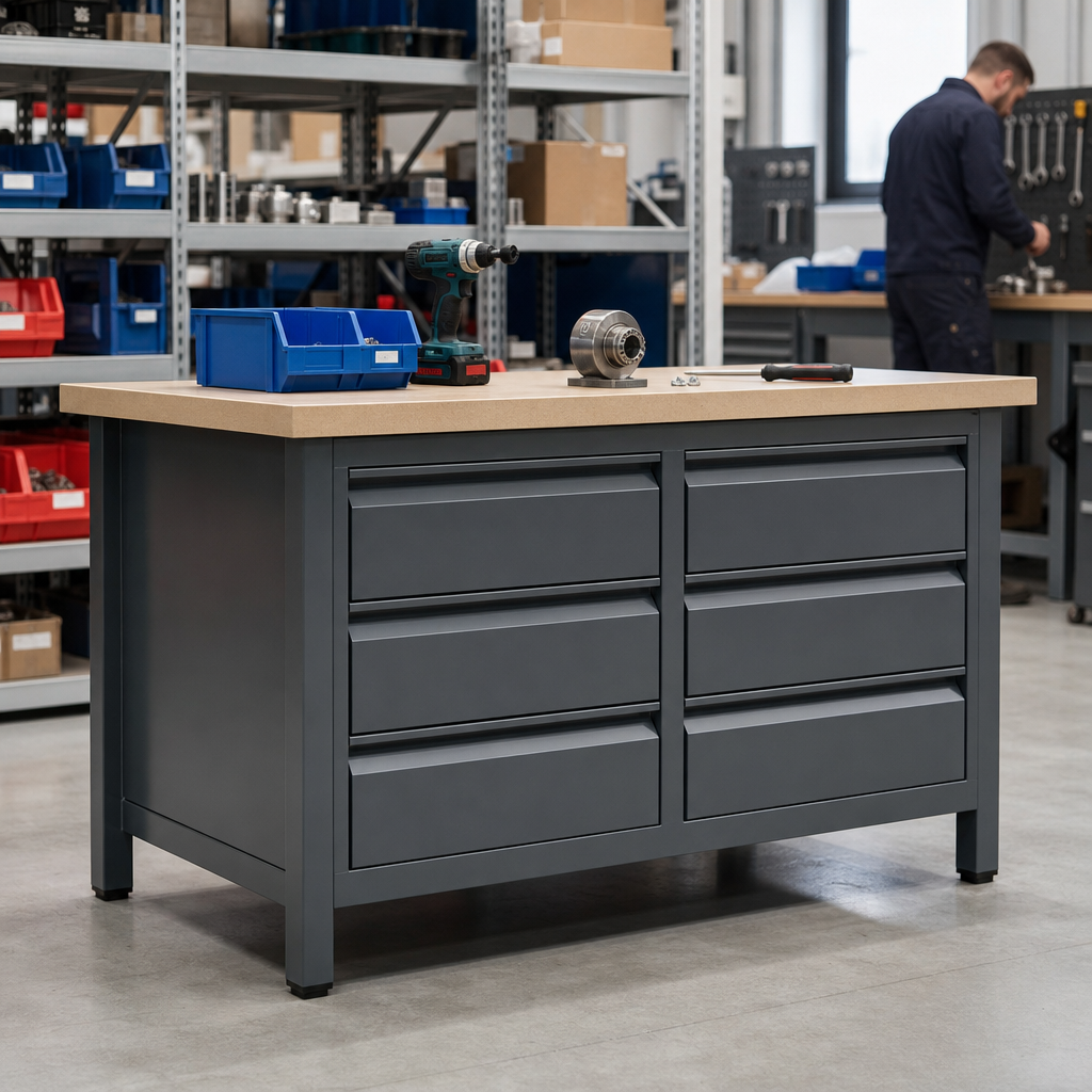 Heavy Duty 6-Drawer Workbench with Lino Worktop 840x1500x750mm