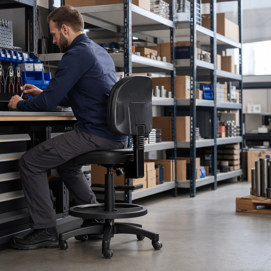 Heavy Duty Black Workshop Chair with Adjustable Height
