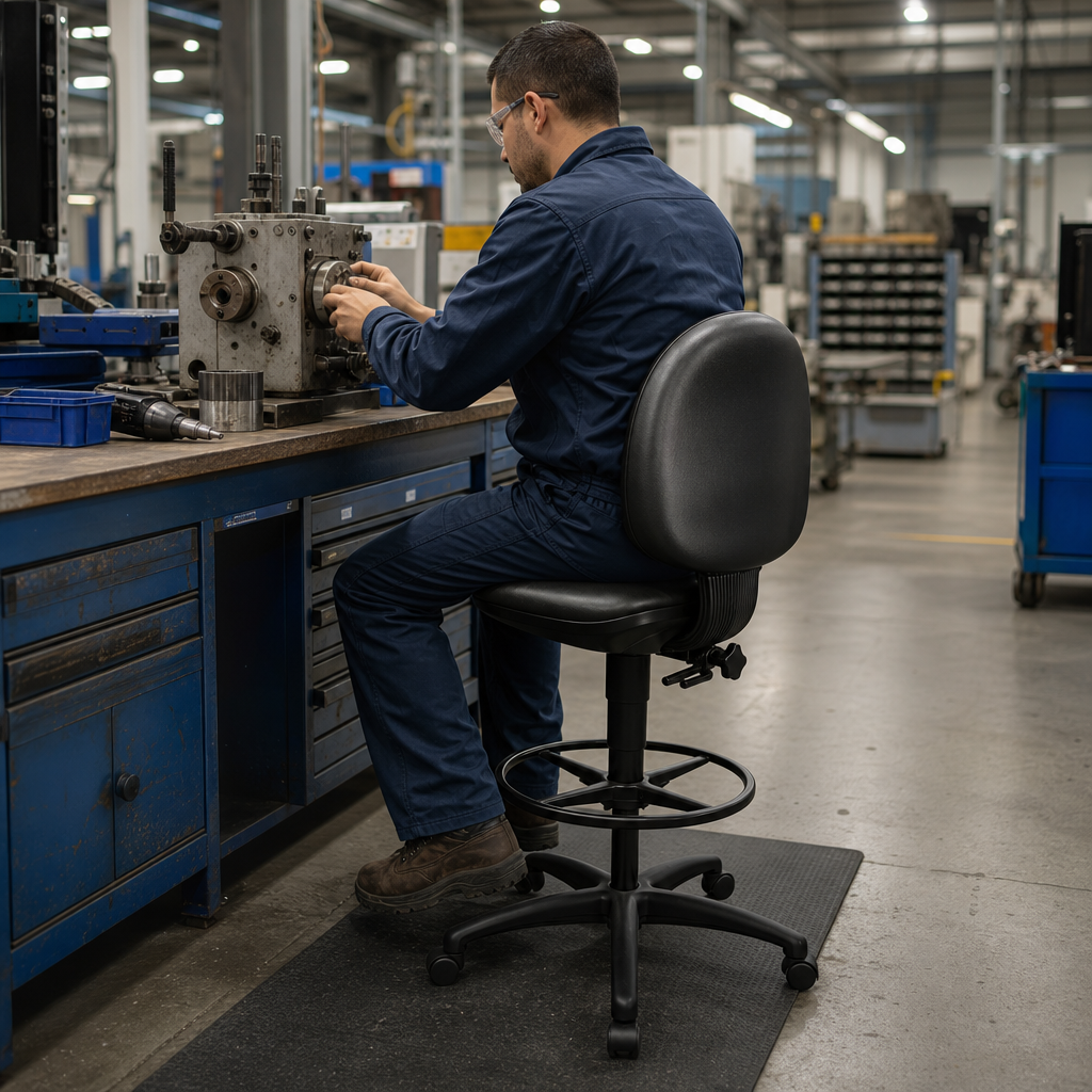 Heavy Duty Black Workshop Chair with Adjustable Height