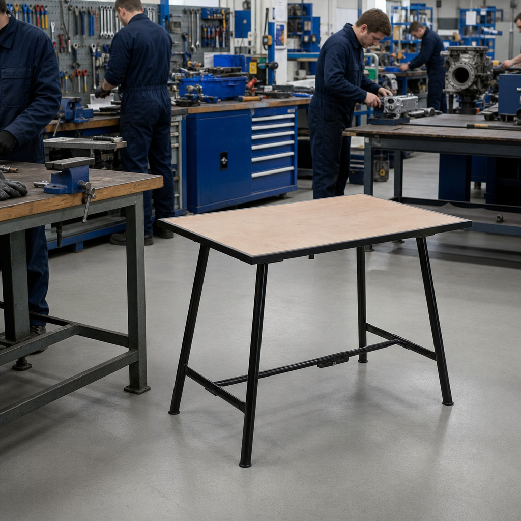 Heavy Duty Folding Mobile Workbench with Optional Wheels and Vices
