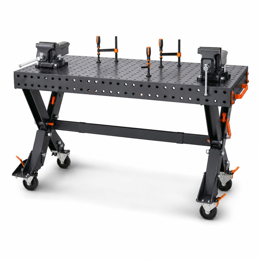 Heavy Duty Folding Mobile Workbench with Optional Wheels and Vices
