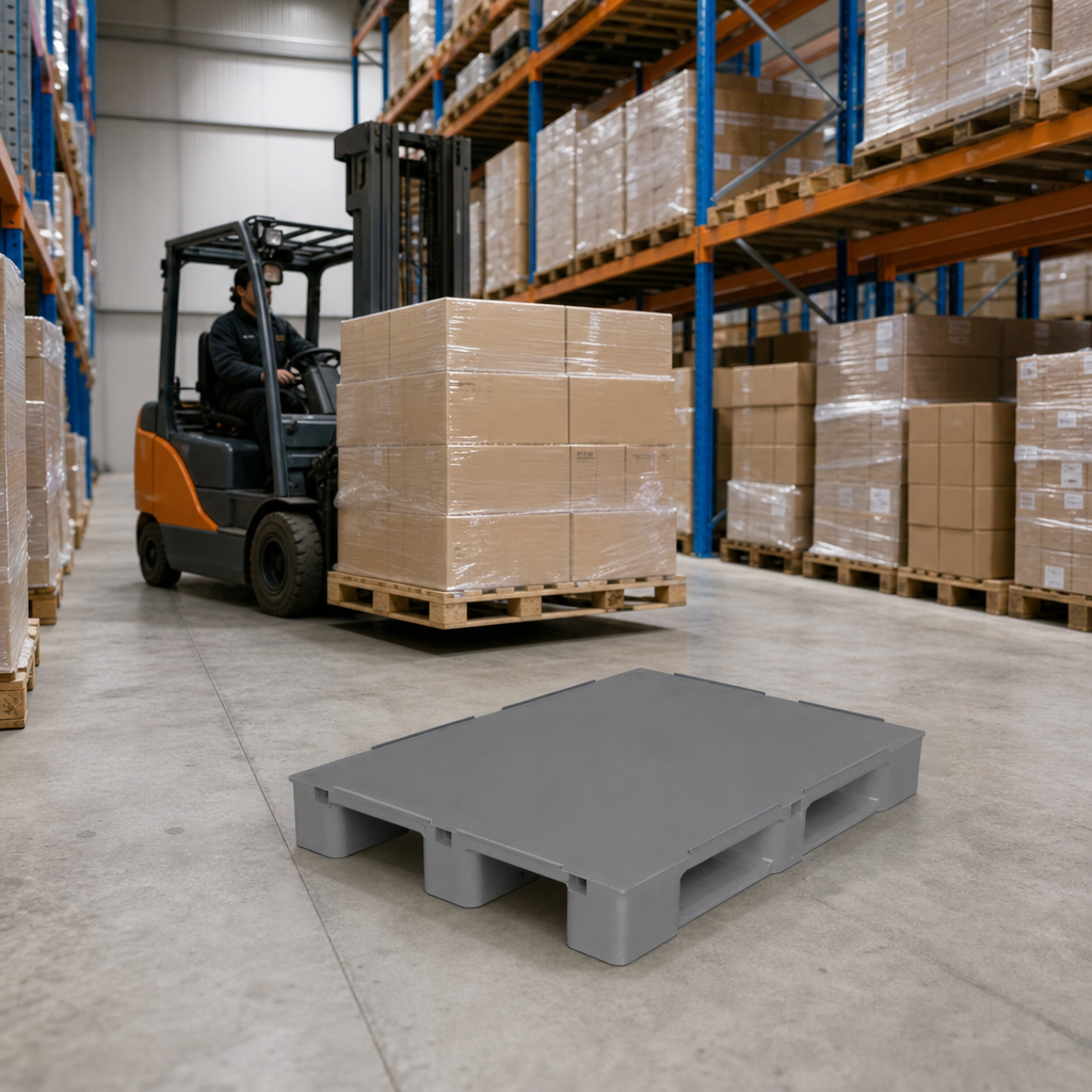 Heavy Duty Grey Plastic Pallet with 1000kg Dynamic Load Capacity