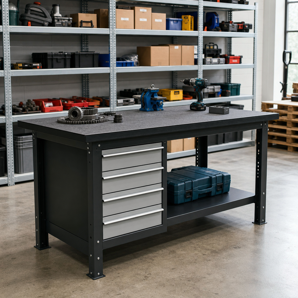 Heavy Duty Industrial Lino Topped Workstand with Drawers