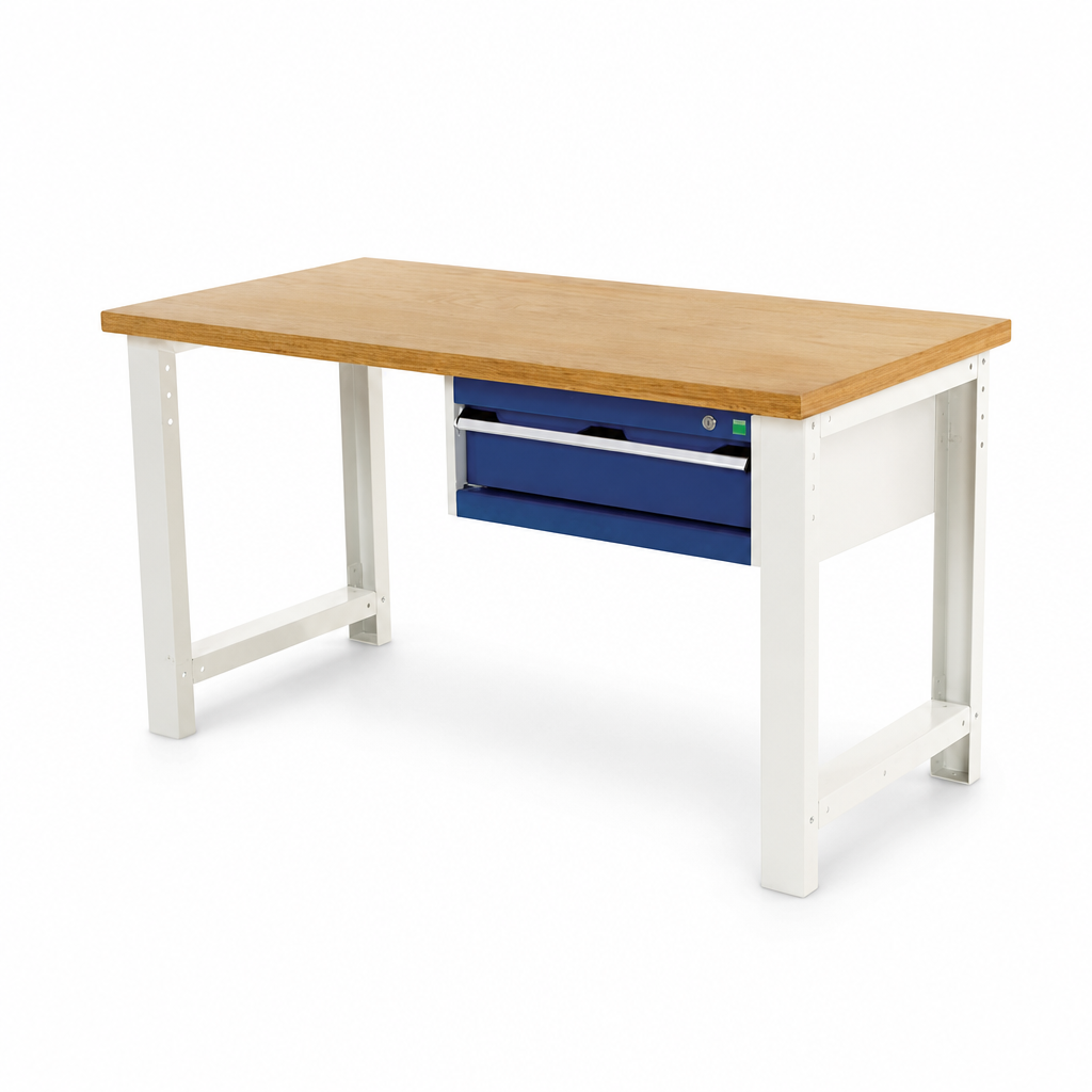 Heavy Duty Industrial Workbench with Drawer and Wooden Top