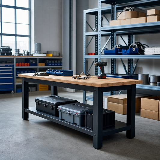 Heavy Duty Industrial Workbench with Wood Top 840x1500x750mm