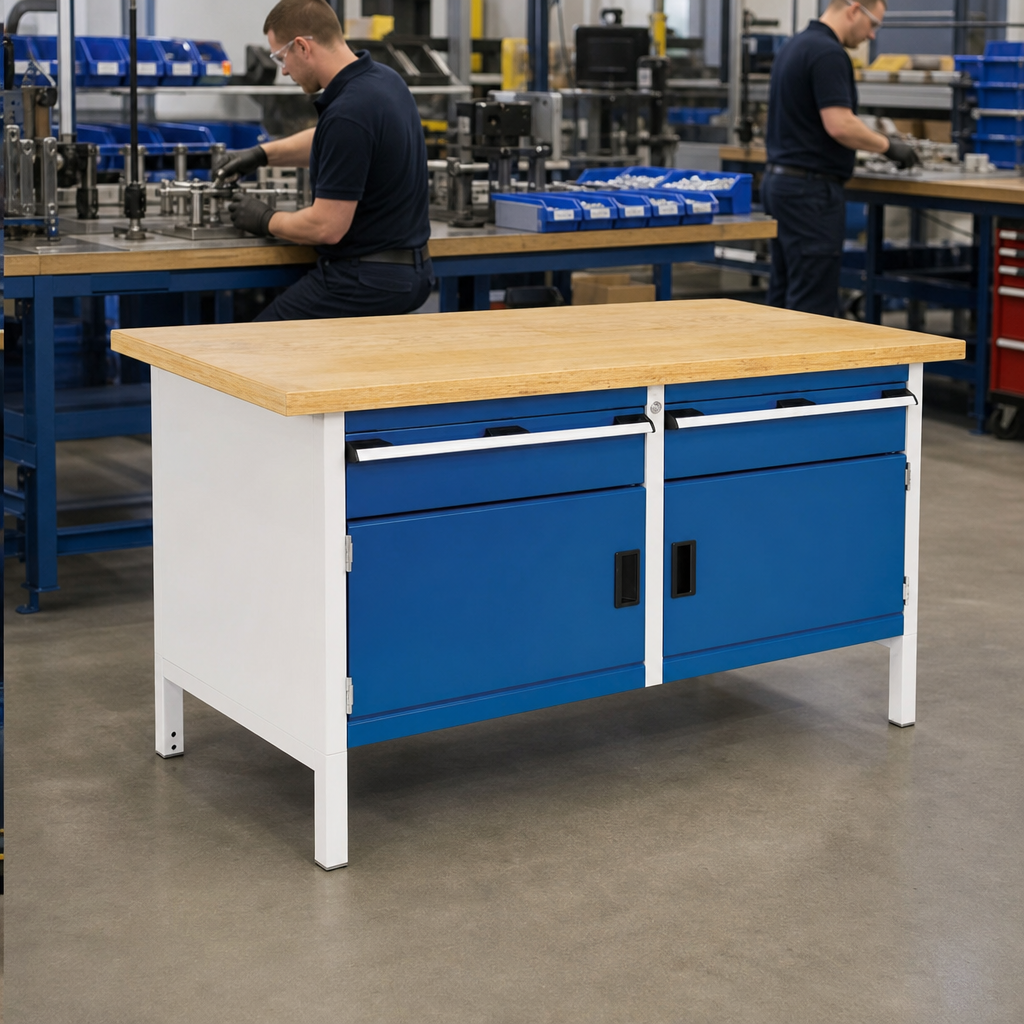 Heavy Duty Industrial Workbench with Wood Top 840x1500x750mm