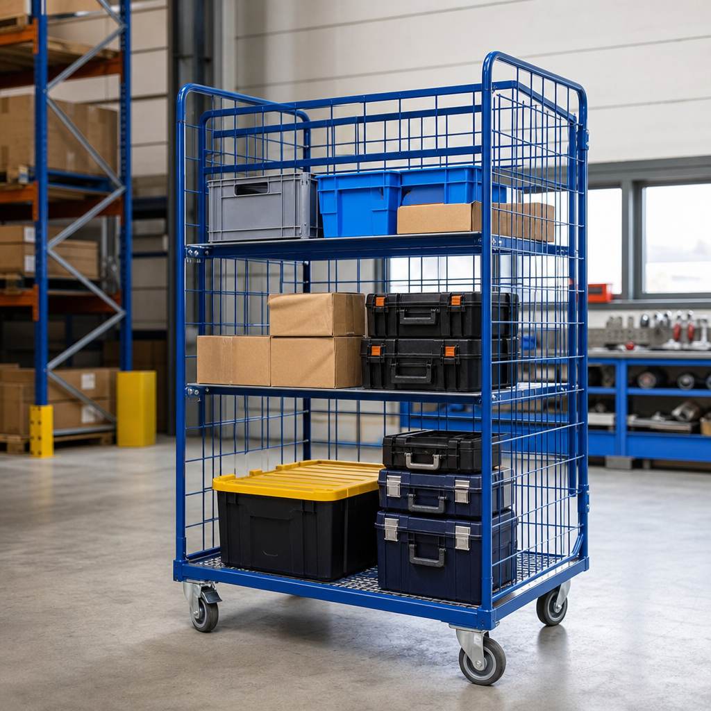 Heavy Duty Large Roll Cage with Shelves and Three Sides