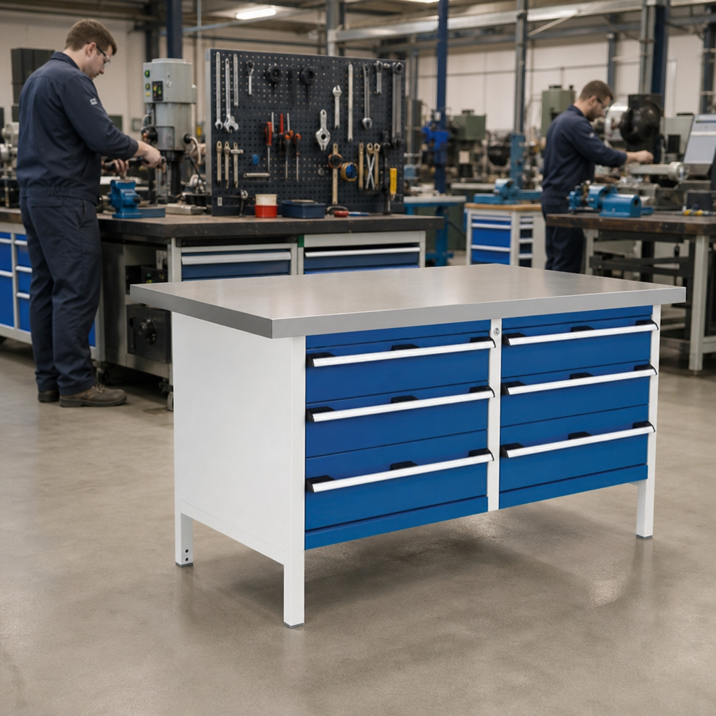 Heavy Duty Lino-Topped Workbench with Drawer Storage 840x1500x750mm