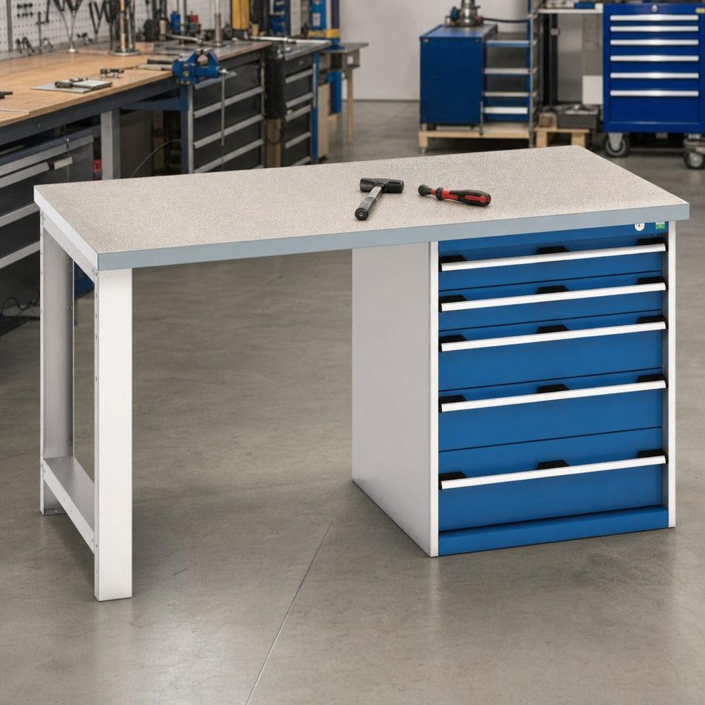 Heavy Duty Lino Topped Workbench with Drawer Storage 840x1500x900mm