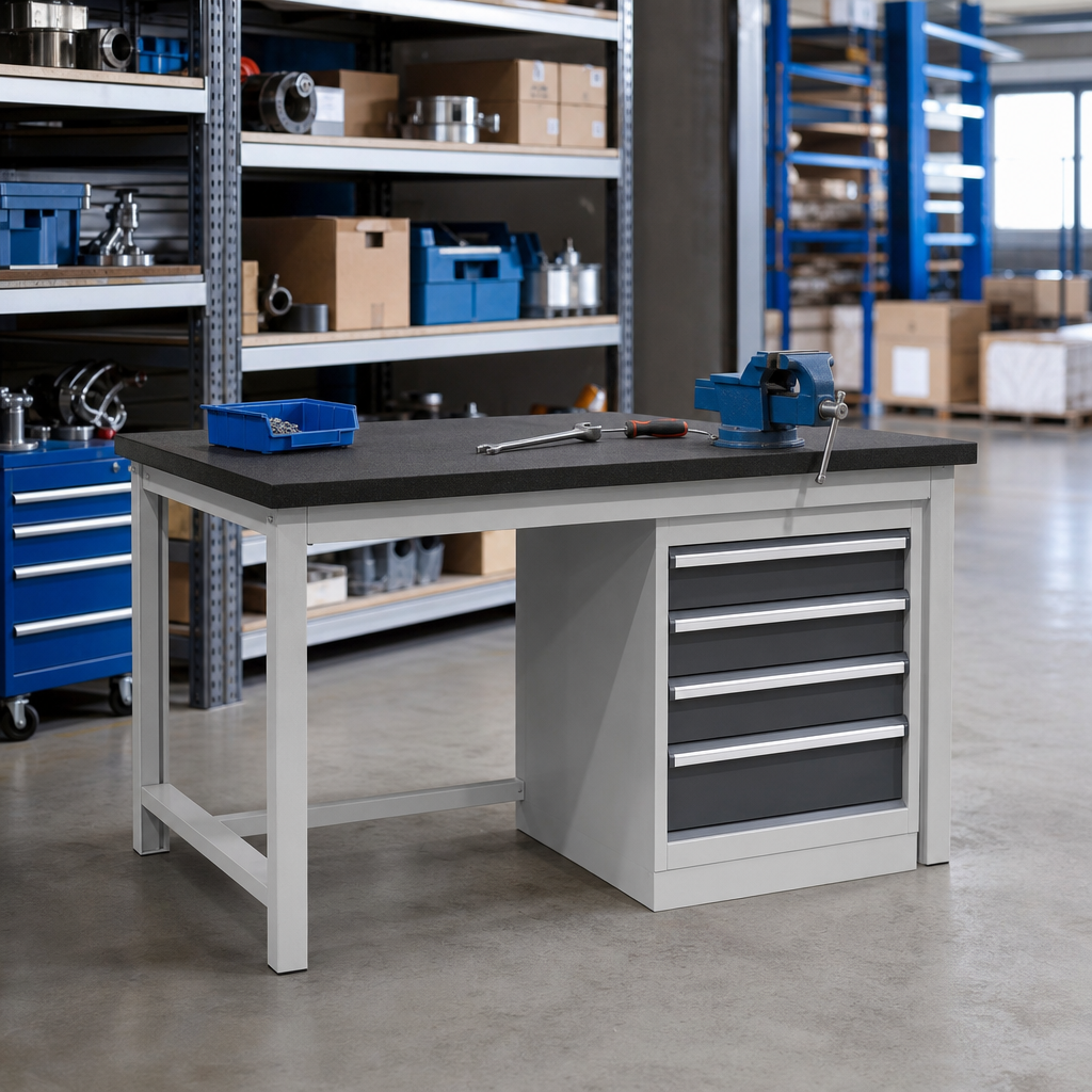Heavy Duty Lino Topped Workbench with Drawer Storage 840x1500x900mm