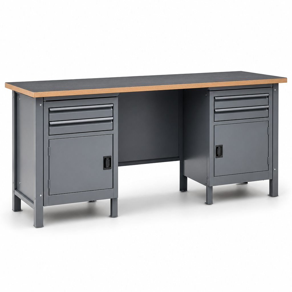 Heavy Duty Lino Topped Workbench with Drawers and Cabinets