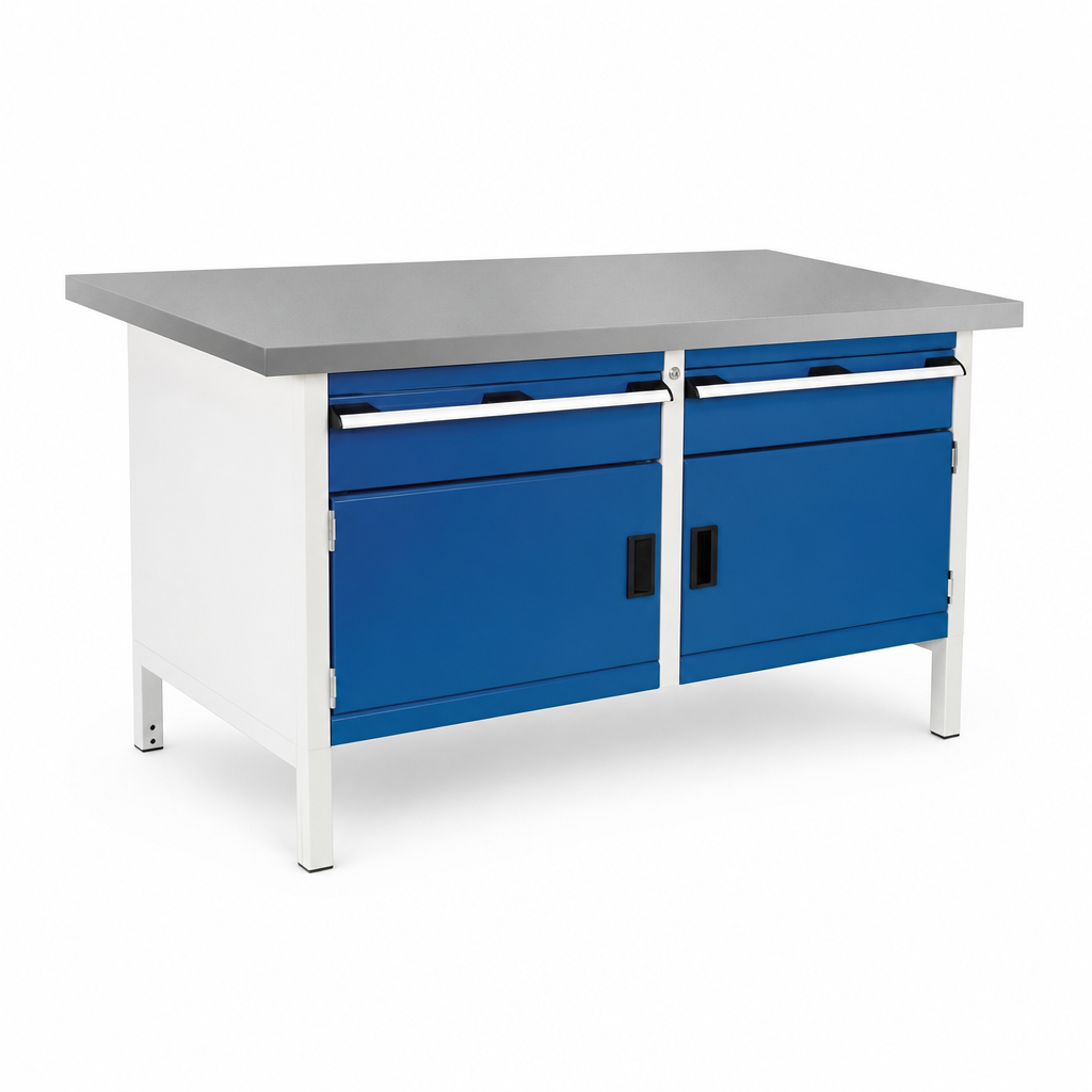 Heavy Duty Lino Topped Workbench with Drawers and Cabinets