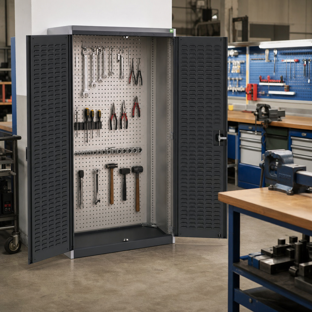 Heavy Duty Louvre Door Tool Cupboard with Perforated Back Panel 2000x1050mm